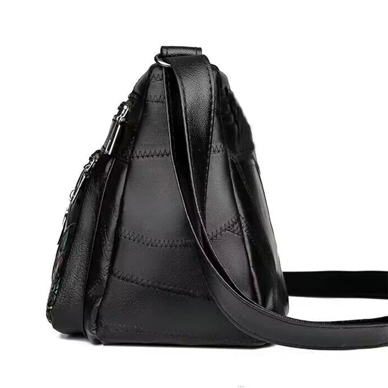 The lady's crossbody bag is made of PU material and features printed patterns, perfect for traveling and shopping.