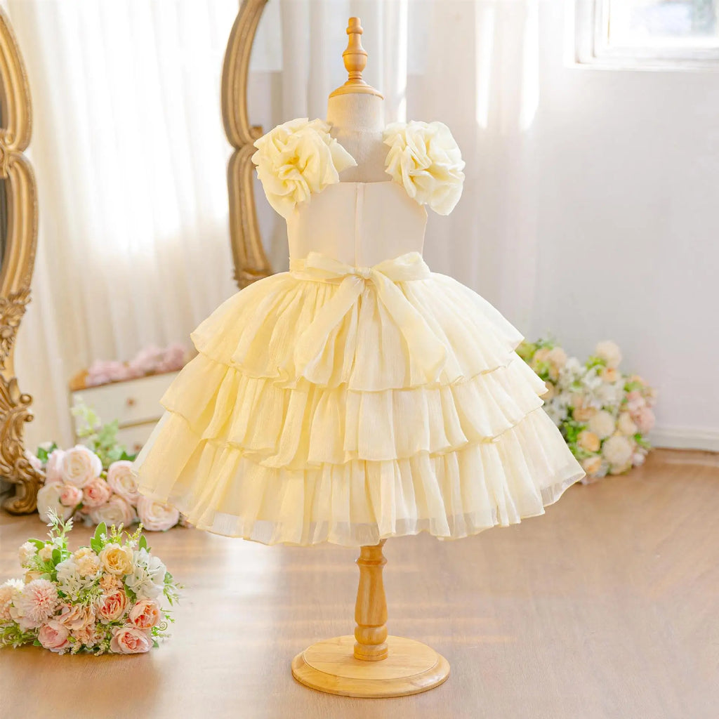 HETISO Baby Girls Summer New Version Layered Dresses Children's One Year Princess Sequined Pink Wedding Party Ball Gown 1-5Y