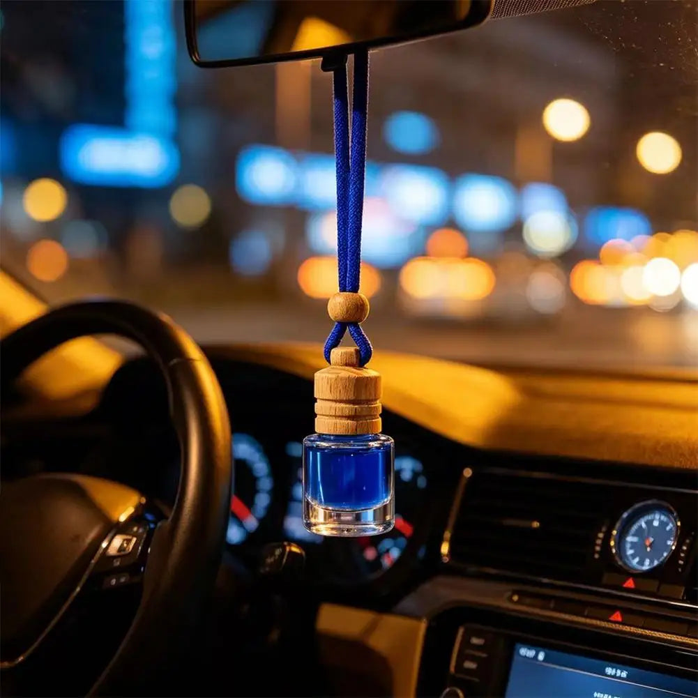 Hanging Car Air Freshener Refillable Glass Bottle Wooden Cap Essential Oil Diffuser Pendant Long Lasting Auto Perfume Ornament