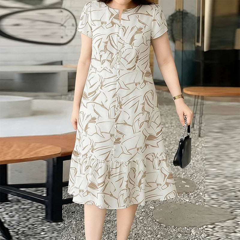 ZANZEA Women's Floral Printing Midi Dress V-Neck Short Sleeve Ruffled Hem Long Dress Summer Casual Daily Wear Robes Femme 3XL