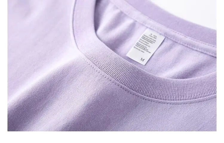 Men's and Women's T-shirts 300G Heavy Gray-purple Round Neck Short-sleeved T-shirts Women's Basic Pure Cotton Simple