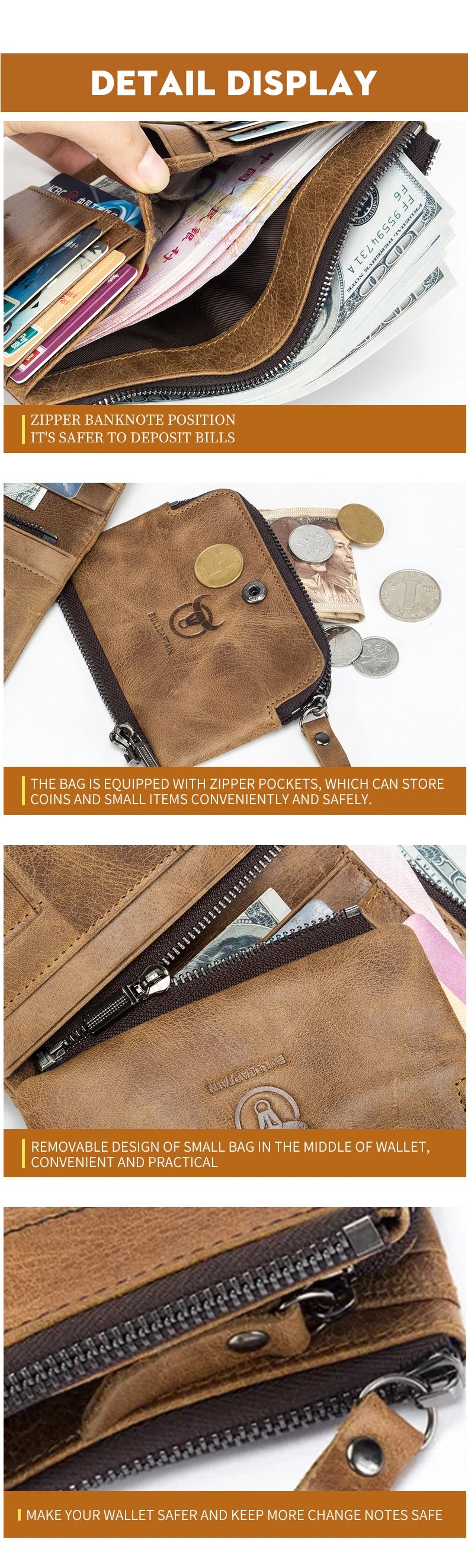 BULLCAPTAIN Authentic Leather Men's Wallet Short Purse Small Retro Wallet Brand High RFID New Short Wallet