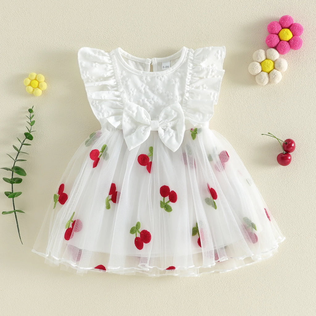 Citgeett Summer Toddler Girls Dress Embroidered Layered Tulle Bowknot Fly Sleeve Casual Dress Clothes