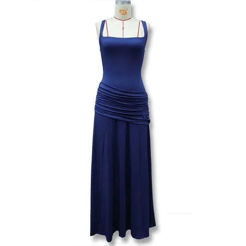 Elegant Strapless Ruched Maxi Dress Sexy Backless Lace Up Cinched Waist Slit Draped Bodycon Dresses Cocktail Party Evening Gown