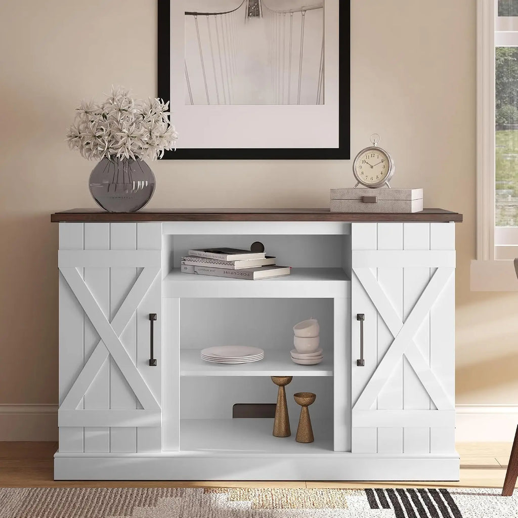 Industrial 47 Inch Rustic Wood TV Stand & Media Console for TVs up to 50 Inch with Open Storage Shelves & Cabinets, Customized