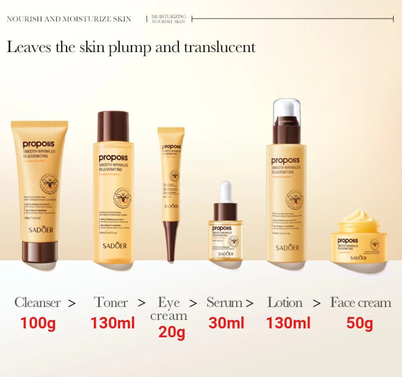6pcs Propolis Nourishing Skincare Gift Set, Intensive Hydrating Sodium Hyaluronate Facial Kit, Barrier Repair, Smooth Wrinkles