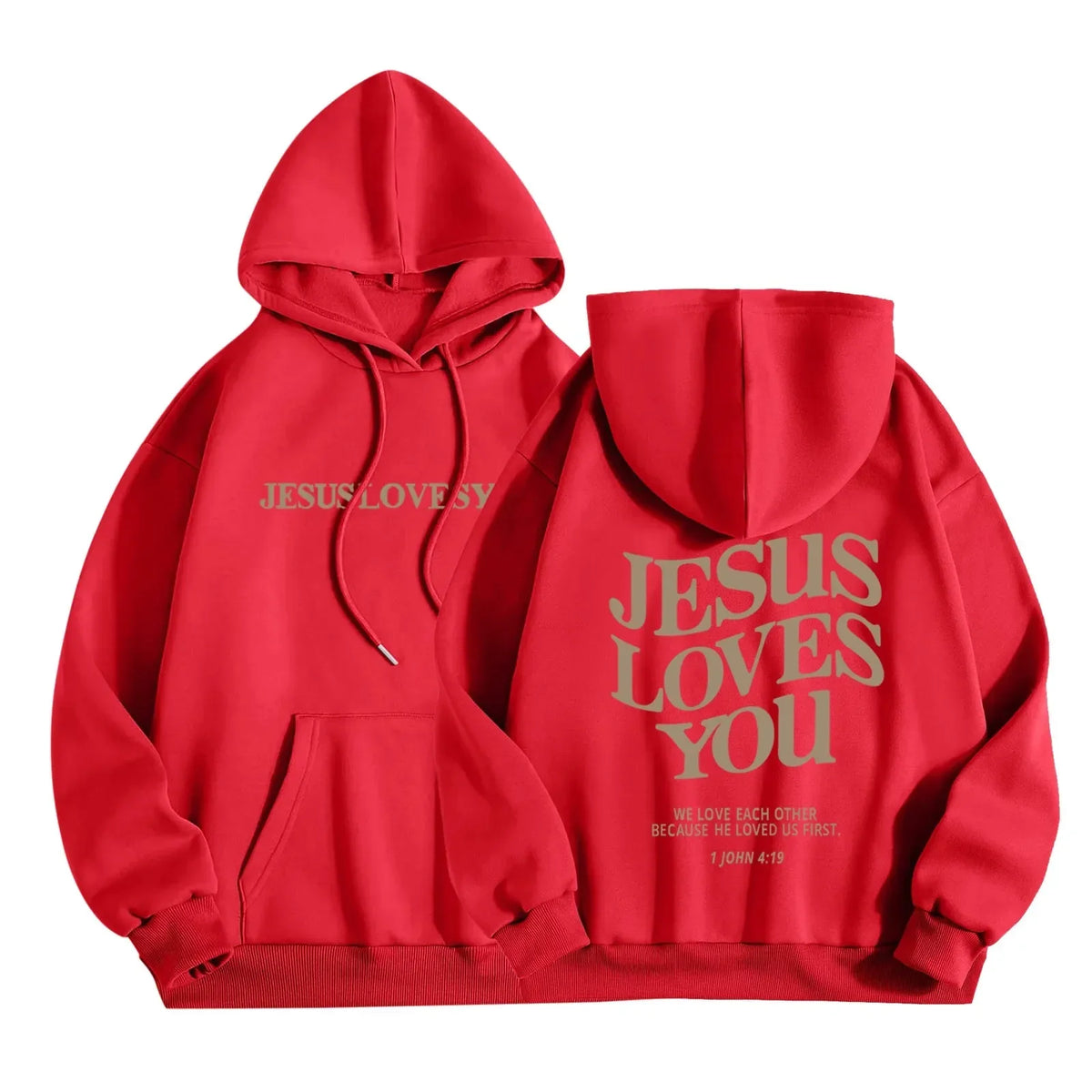 Jesus Loves You Print Fleece Pullover Hoodie - Unisex Casual