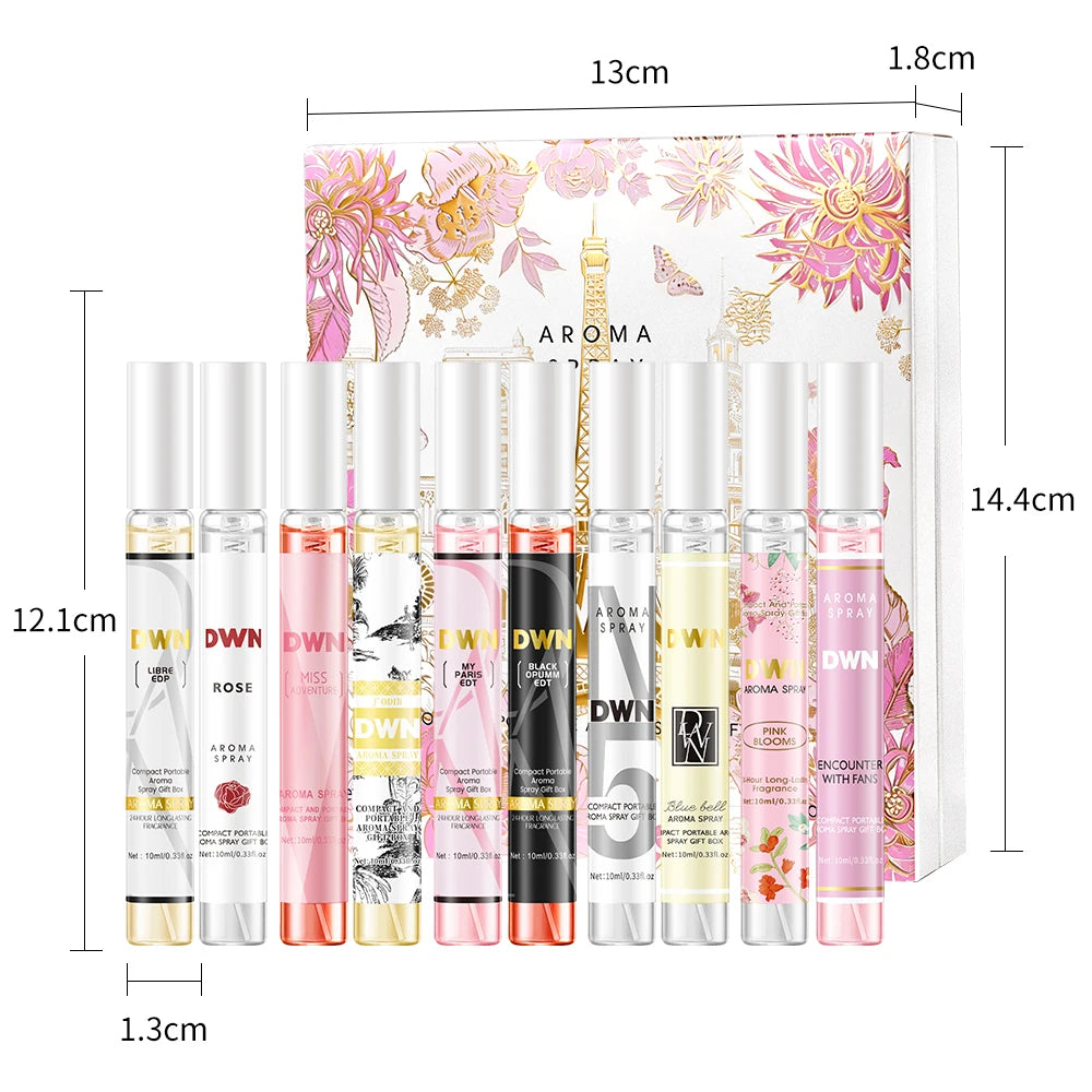 Women's 10PCS Alcohol-Free Fragrances Set, Romantic Floral Scents, Elegant Gift Box, Long-Lasting, Ideal for Daily Use & Gifting