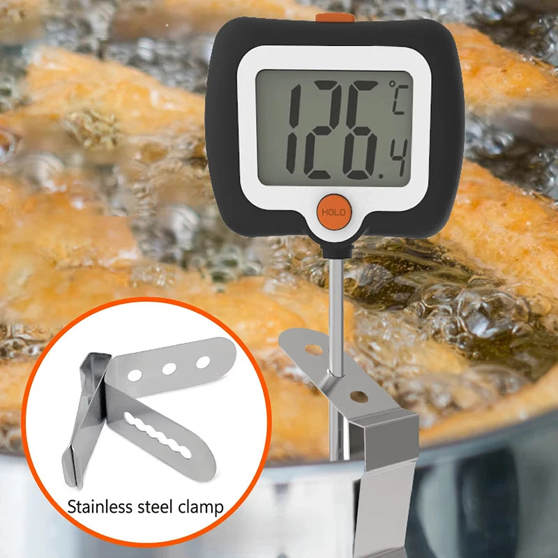 Digital Food Thermometer 300°C/572°F 304 Stainless Steel Probe LCD Display Thermometer Kitchen Grill BBQ Meat Oil Fry Temp Gauge