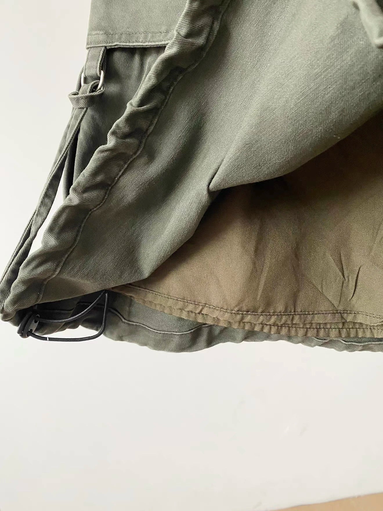 Women's Autumn Winter Pockets Drawstring Denim Skirt Lady Solid Color High Waist A Line Short Skirt