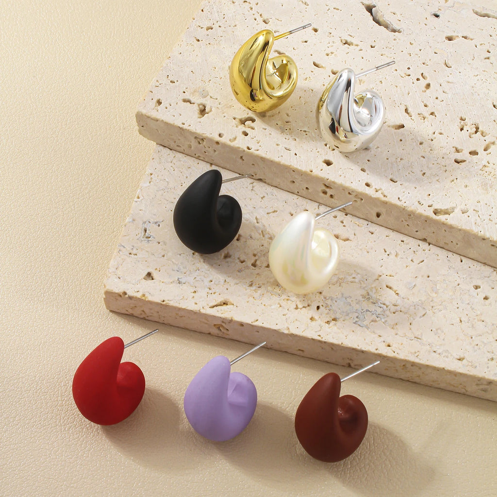 Minimalist Thick Water Drop Earrings Fashion Smooth Matte Surface CCB Stud Earrings Women's Daily Versatile Date Party Jewelry