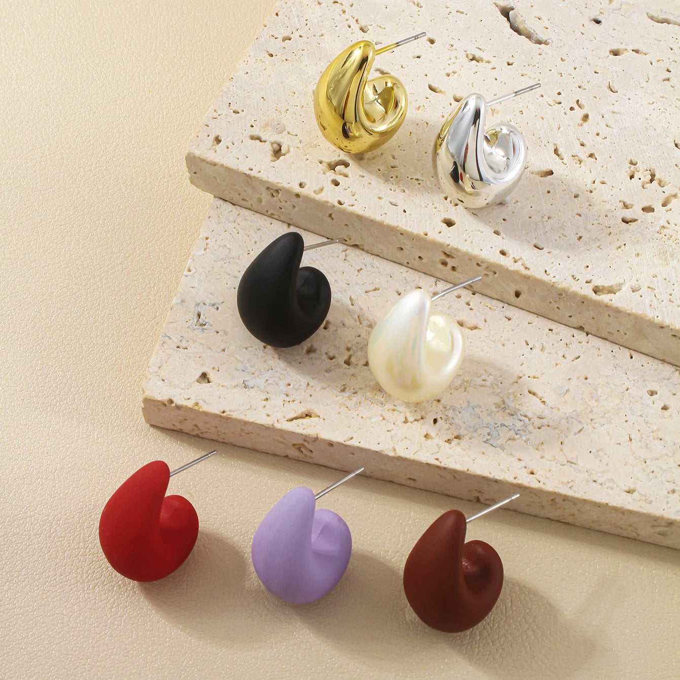 Minimalist Thick Water Drop Earrings Fashion Smooth Matte Surface CCB Stud Earrings Women's Daily Versatile Date Party Jewelry