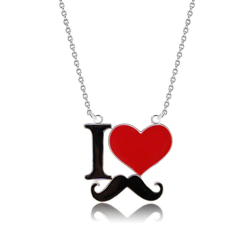 2026 New Fashion Jewelry Silver Gold Color Enamel I Love Mustache Heart Necklaces For Women'S Girl Best Friends Necklace