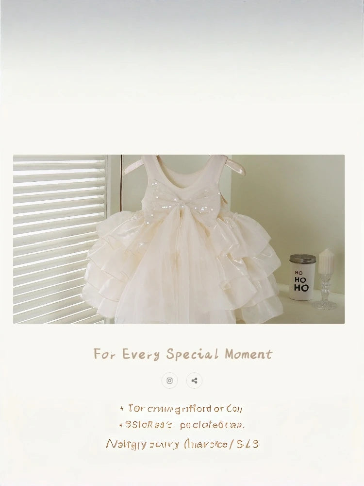 Girls Dress Temperament Princess Dress Sleeveless 2026 Summer New Girls Sequin Sweet Bow Puff Mesh Dress