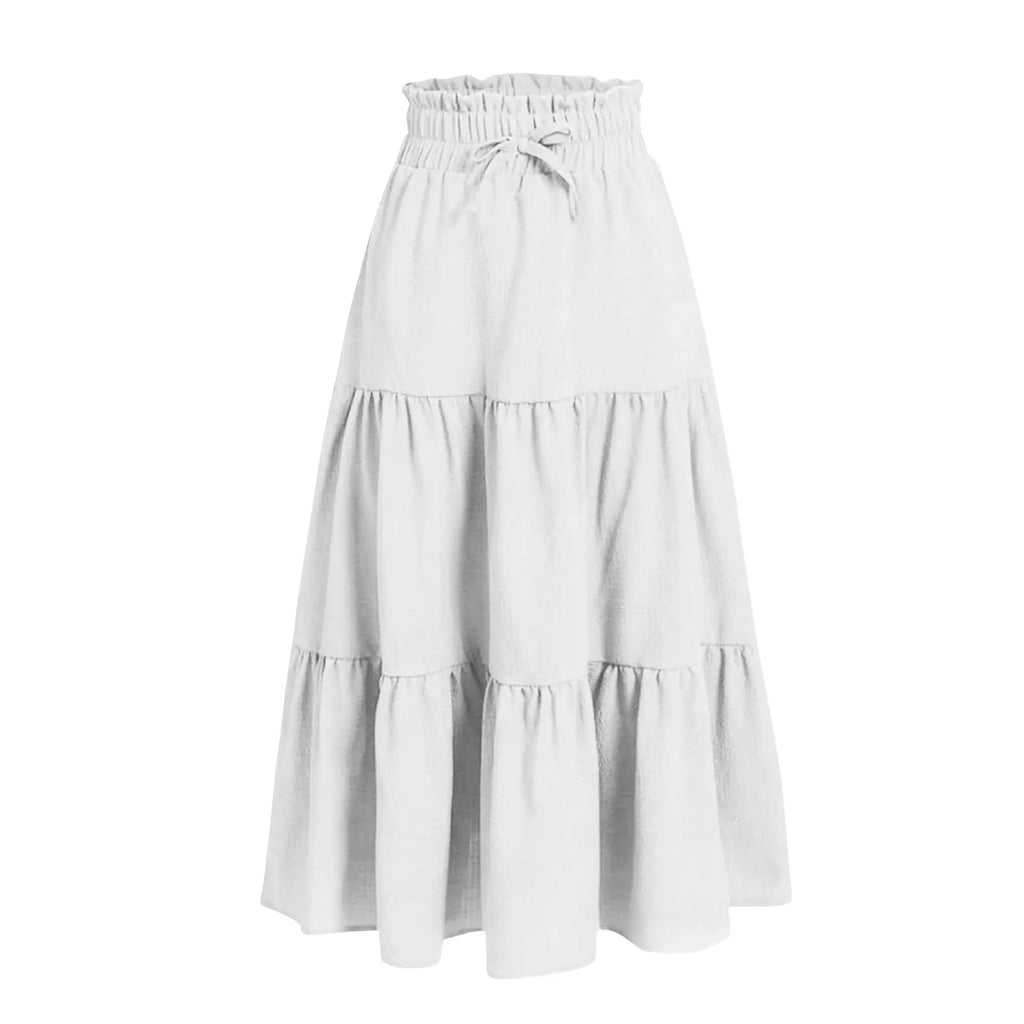 Kids Girls Boho Pleated Long Skirt Summer Solid Elastic Waist Lightweight Large Swing Skirt Casual Beach Holiday Vacation
