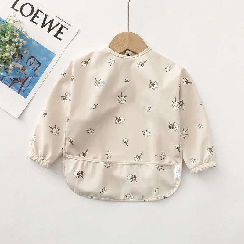 Waterproof Long Sleeve Baby Bib with Pocket – Toddler Feeding Apron for Boys & Girls