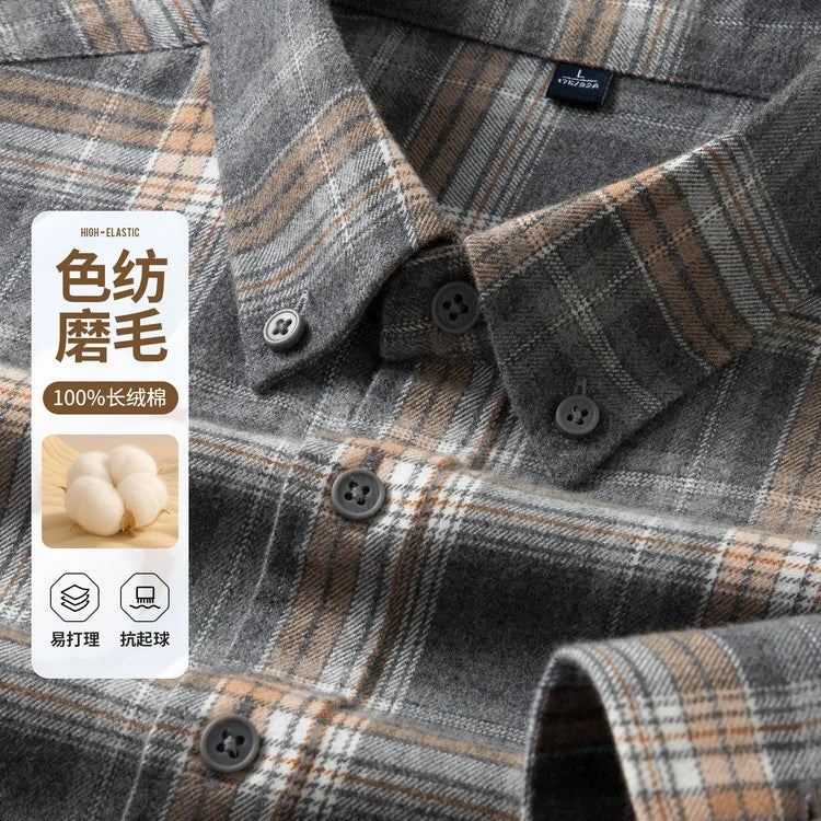 100% Cotton Flannel Shirt Men's, Plaid Casual Jacket, Anti-Wrinkle, Multi-Color Gold Quality Long-Staple Cotton M-4XL