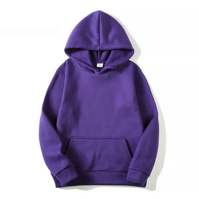 Men's Plain Fleece Pullover Hoodie - Solid Color Polyester