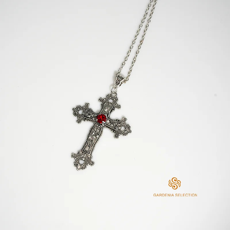 Punk Crystal Cross Pendant Necklace Gothic Clavicle Necklace Aesthetic Jewelry Men'S Women'S'S Gifts