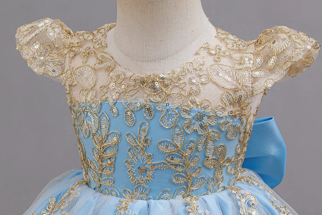 HETISO Children's Dress Princess Embroidery Lace Flower Girls Holiday Party Ball Gown Little Kids Summer Costume 1-6Y