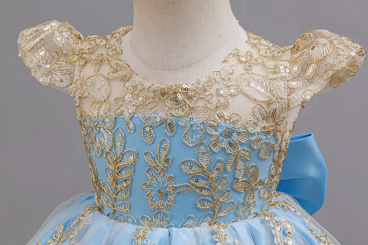 HETISO Children's Dress Princess Embroidery Lace Flower Girls Holiday Party Ball Gown Little Kids Summer Costume 1-6Y