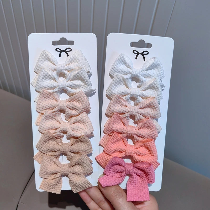 6PCS Soft Cotton Bow Hairpin Girl Sweet Plaid Design Hairpin Color Block Delicate Hairgripe Barrettes Kawaii Child Accessories