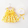 Summer cotton Floral Sling girls Dress  Big Bow Baby sunDress Children Sleeveless Clothes With Hat 0 2 3 1 years Princess Dress
