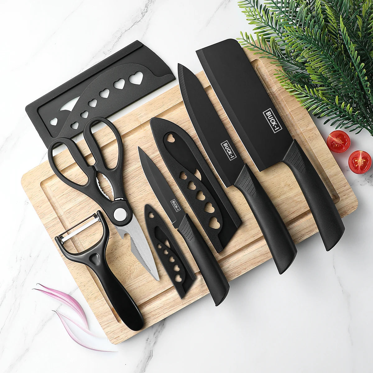 Juego de cuchillos de cocina de 3/5 piezas, juego de cuchillos de acero negro de alta calidad, cuchillos de regalo de acero inoxidable, utensilios de cocina para el hogar