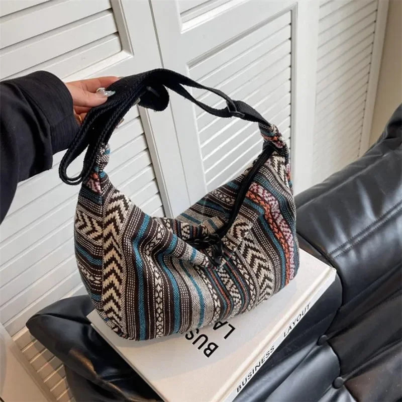 Crossbody Bags Tribal Style Shoulder Bag, Foldable Crossbody Striped Pattern, Flag Theme Hand Washable Edge Painted Lining