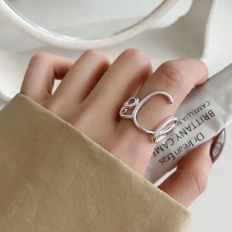 Panjbj 925 Sterling Silver Lines Ring For Women'S Jewelry Finger Adjustable Open Vintage For Birthday Dropship