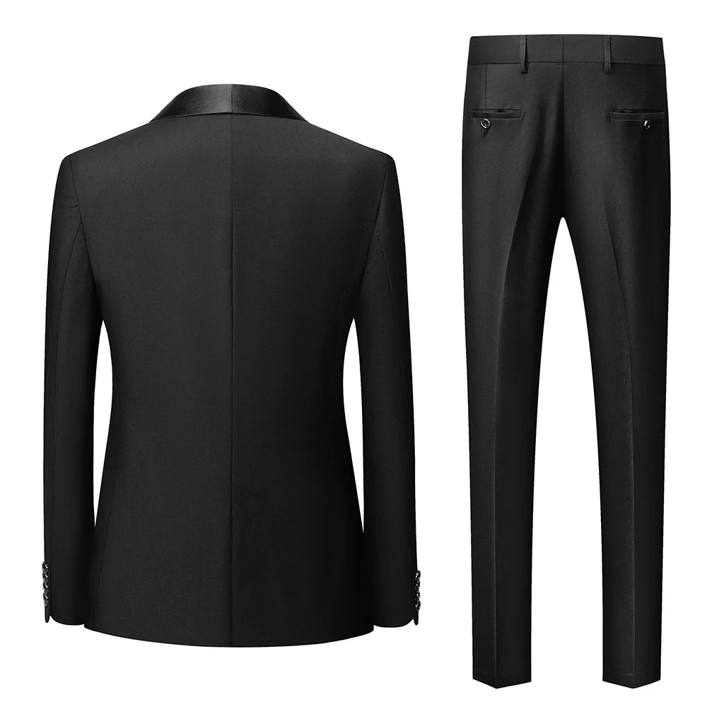 Black Men Autumn Wedding Party Three Pieces Set Large Size Male Blazer Coat Pants and Vest Fashion Slim Fit Suit