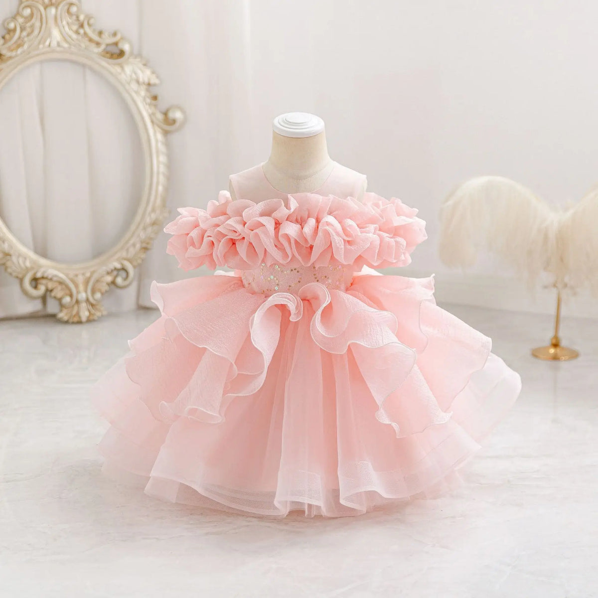 HETISO Girls Elegant Princess Dress Pleated Sequins Baby Birthday Holiday Ball Gown For Party Wedding 1-6 Years
