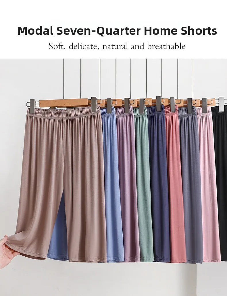 Modal Loose Sporty Summer Sleepwear Women's Casual Pants Straight Leg Wide Leg Big Size Thin Short Shorts Home Comfortable