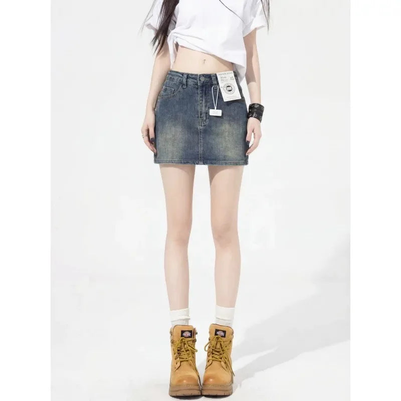 Women's High-Waist A-Line Denim Skirt - Plus Size Short Skirt