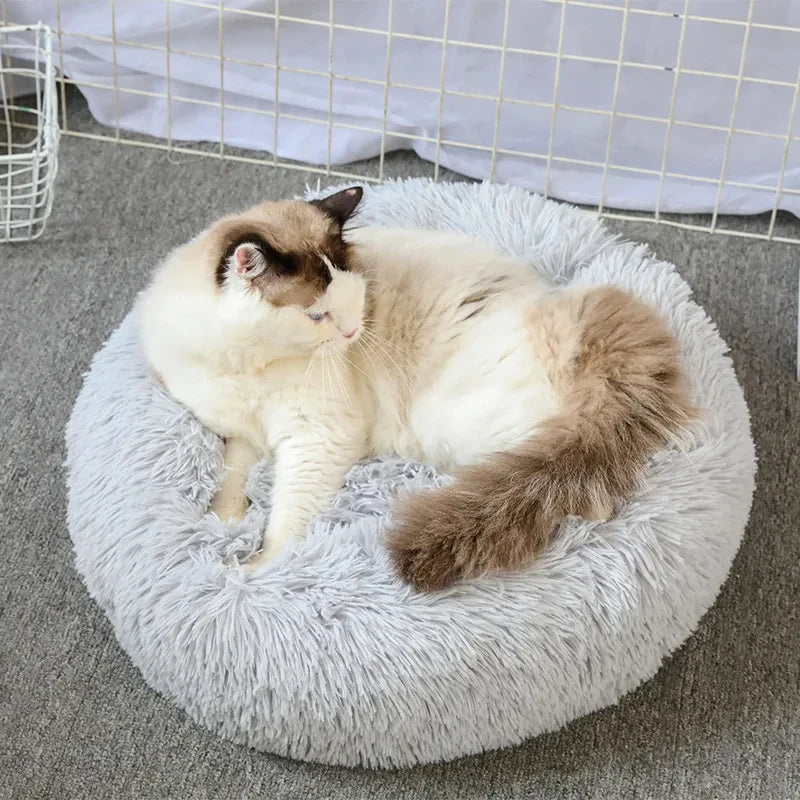Round Cat Beds House Soft Long Plush Bed For Dogs Basket Pet Products Cushion Cat Bed Cat Mat Sleeping Sofa, Suitable For Winter