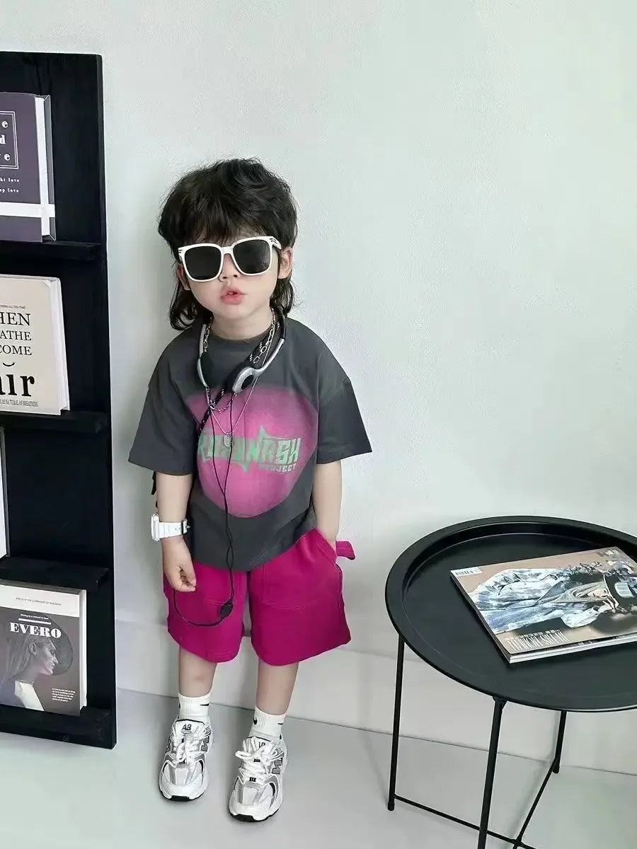 Kids Outdoor Sports Set Boys Girls Summer Short Sleeve T-Shirt Shorts Two-Piece Set Kids' Casual Striped T-Shirt 1-6 Year Set