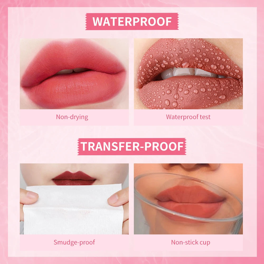Lip Tint Stain 2 IN 1 Long Lasting Waterproof Lightweight Non-sticky Lipstick Transfer-Proof Matte Finish Liquid Blush Lip Gloss