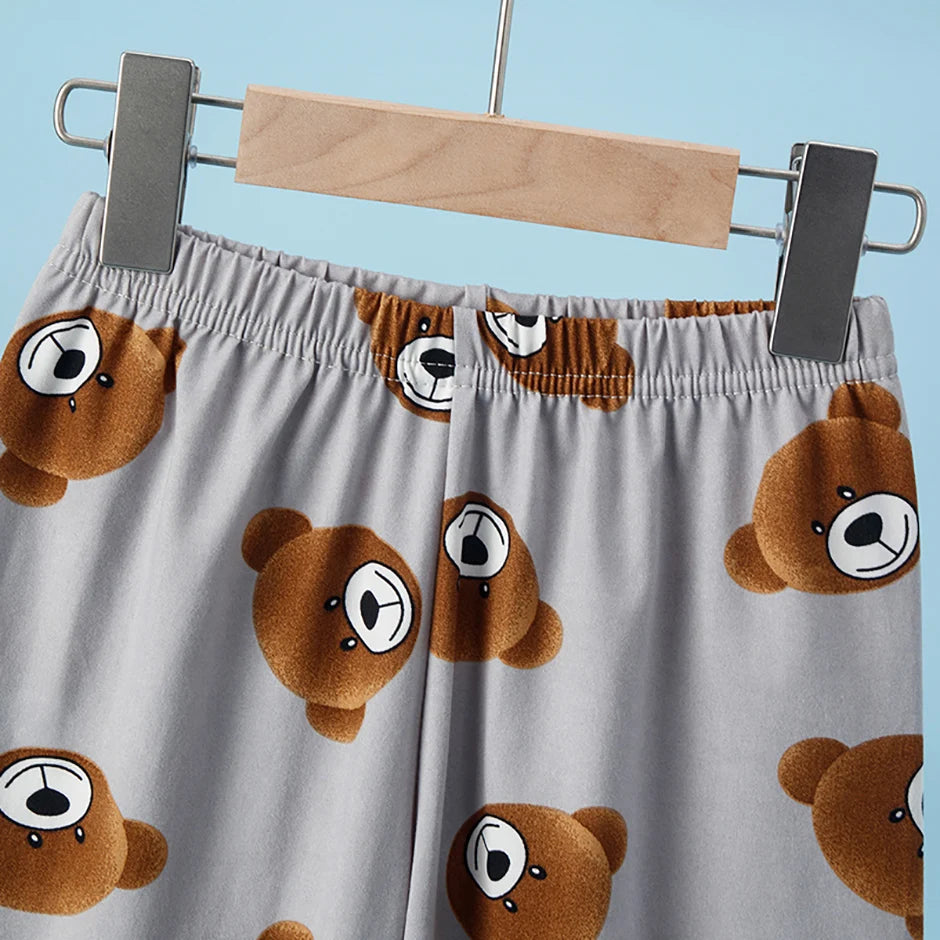 Children's Bear Print 2-Piece Short Sleeve Shorts Set - Unisex