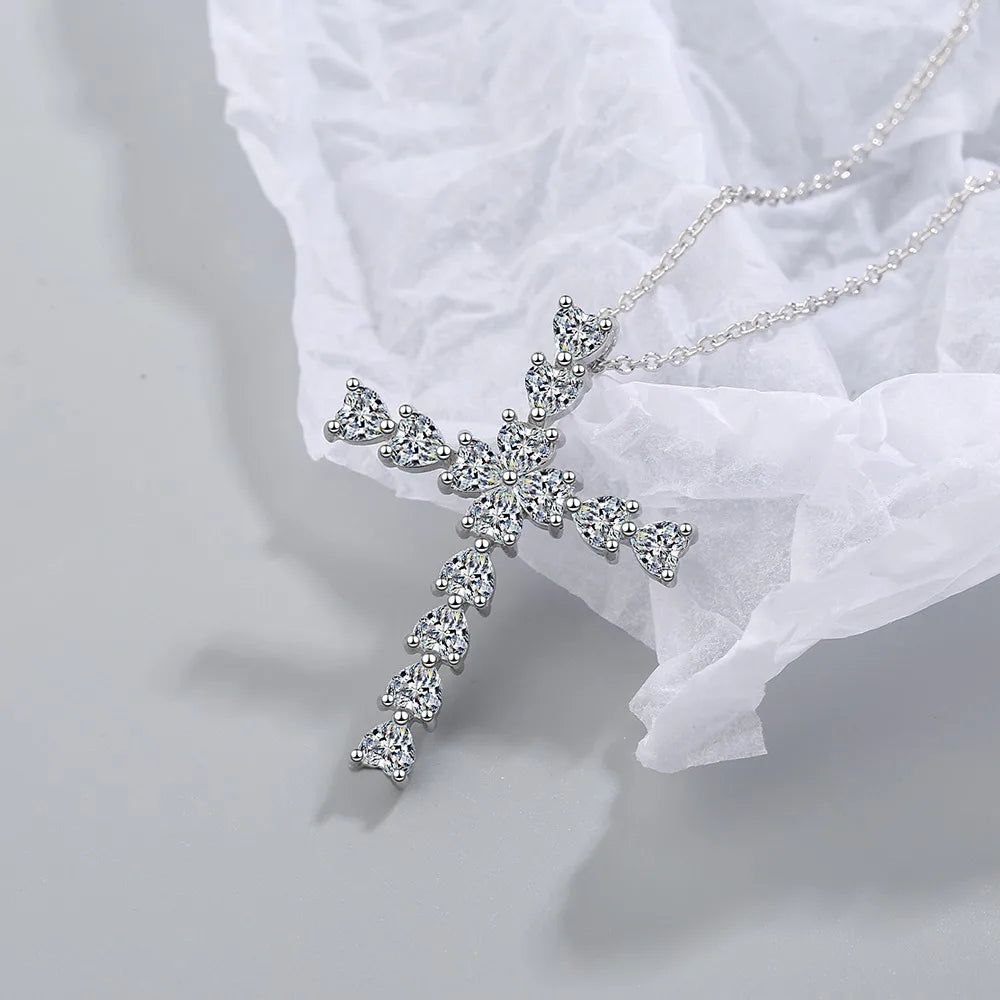 925 Sterling Silver 5A Zircon Cross Pendant Necklace for Women