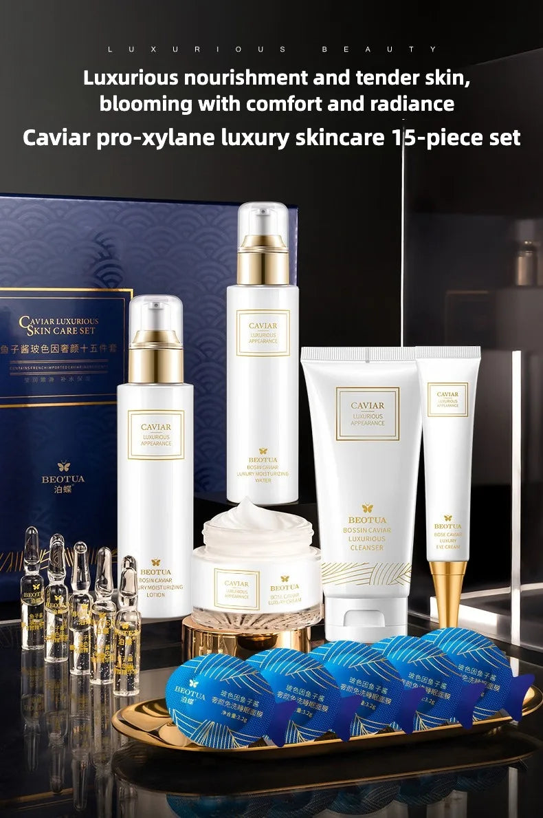 Caviar Pro-Xylane skincare 15-piece set  Reduces Fine Lines Repairs Skin Hydrates  Brightens Anti-Aging Firming Skincare
