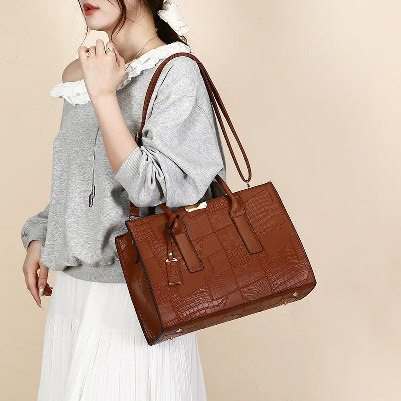 Trendy Lizard Pattern Mother-Daughter Handbag Summer 2025 Vintage Style Women's Tote Shoulder Bag Crossbody Bag Large Size