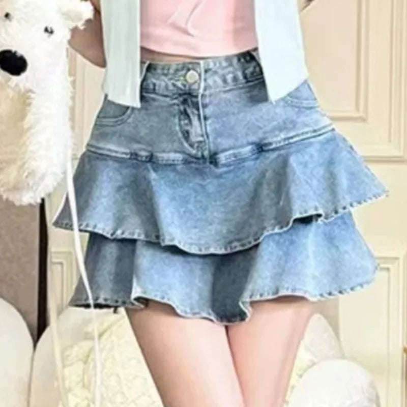 American High Waist A-word Denim Skirt Summer Cake Fluffy Skirt Women's Culottes