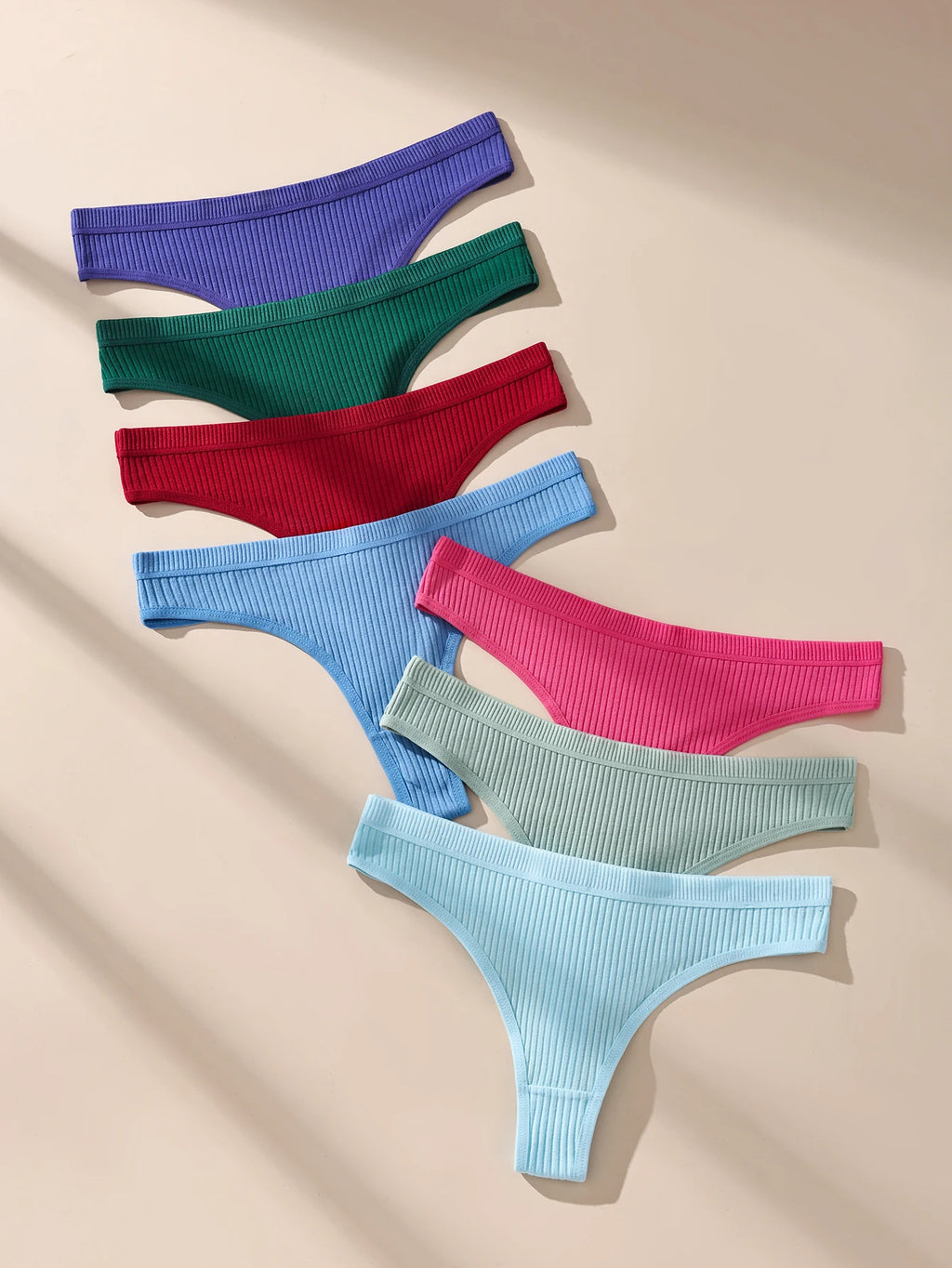 7Pcs/Set Women'S Thongs Cotton Panties Striped Underwear Sexy Underpants Solid Panty Soft G-Strings Plus Size Female Lingerie