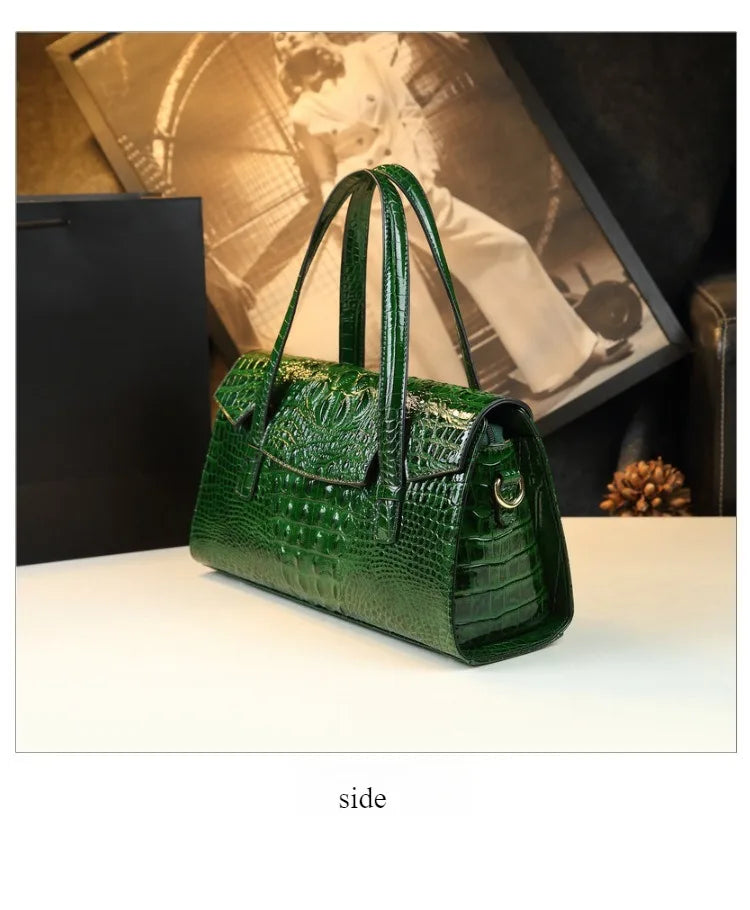 Crocodile Pattern Women's Bag 2026 New Style Messenger Bag Women's High-End Boston Pillow Bag Light Luxury Leather Shoulder Bag