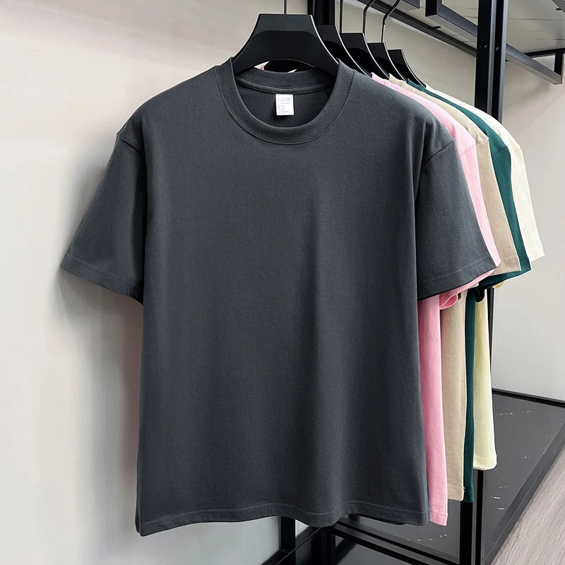 100%cotton men short sleeve T-shirt round neck summer casual high-quality new classic solid color comfort breathable fashion top
