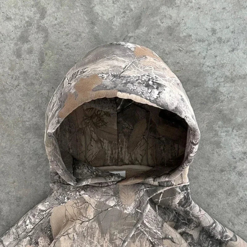New High Street Y2K Retro Hoodie Men Printed Camouflage Pattern Pullover Hip Hop Oversized Camo Hoodies Sweatshirts Streetwear