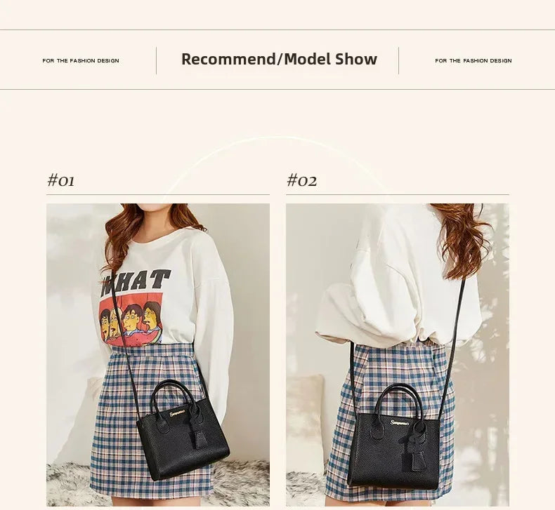 Single-shoulder Crossbody Handheld Triple-use Satchel Portable Leisure Bag Solid Color Lychee Grain Ladies Handbags ﻿