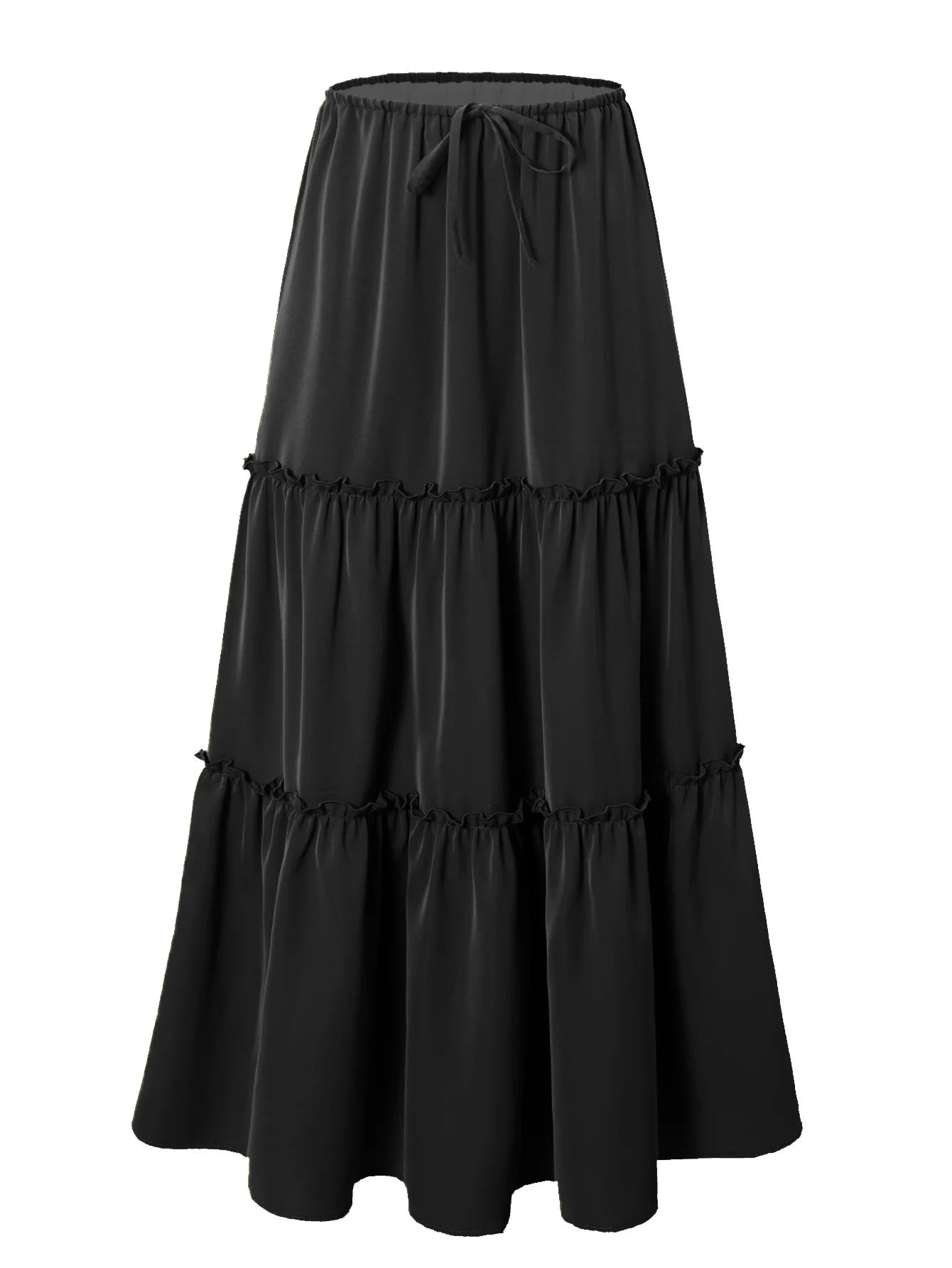 Elegant High Waist Elastic Pocket Long Skirt Adjustable Belted Half Body Skirt Women's Home Fashion Spring 2025 Polyester Blend