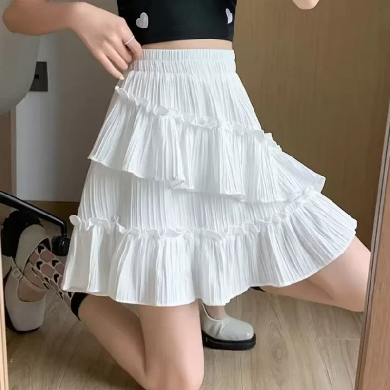 SUYISODA Women's High-Waisted Ruffled Mini Skirt - Pleated A-Line