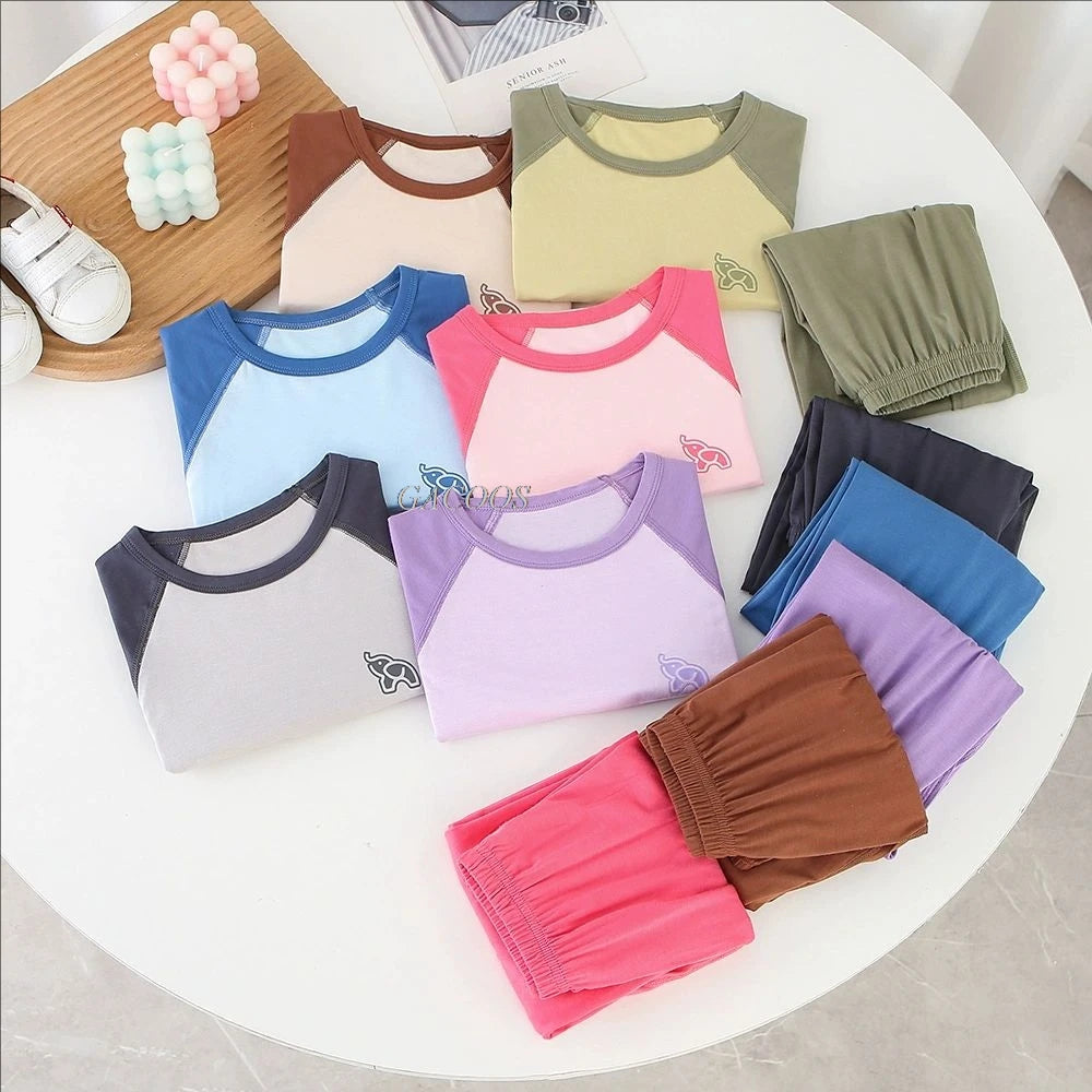 Teenage Boy Pajamas Summer Girl Short Sleeve Children's Clothing Sleepwear Silk Cotton Pyjamas Sets For Kids 4 8 9 12 13 14Years
